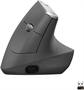 Logitech MX Vertical Black Wireless Mouse Isometric View with Dongle