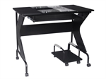 Xtech CT-1027  - Computer Desk with Tempered Glass Top, Sliding Keyboard Tray and Mobile CPU Base, Black