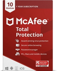 Mcafee Total Protection - Descarga digital / ESD, Licencia base, 10 dispositivos, 1 año, Android, iOS,