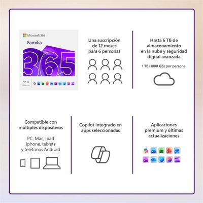 Microsoft 365 Familia - Suscripción de 12 meses para 6 usuarios