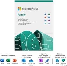 Microsoft 365 Family - Tarjeta de Activación, Licencia Base, 6 Usuarios, Hasta 5 Dispositivos por Usuario, 1 año, Windows 10, macOS, Android, iOS