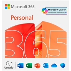 Microsoft 365 Personal - Suscripción  - Tarjeta de activación, licencia base, 1 dispositivo, 1 año, Windows