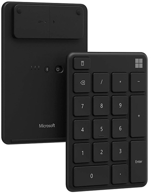 Microsoft Number Pad Wireless Bluetooth Black Front and Back View