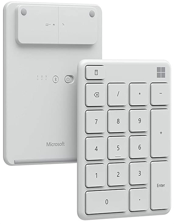 Microsoft Number Pad Wireless Bluetooth White Front and Back