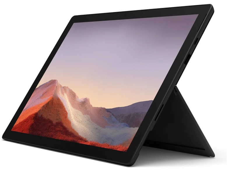 Microsoft Surface Pro 7 plus BLACK isometric right side with ports