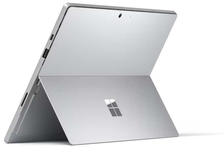 Microsoft Surface Pro 7 plus PLATINUM back right side with ports