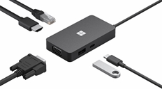 Microsoft USB-C Travel Hub - Hub USB, 5 Puertos, USB-C, USB-A, RJ-45, HDMI, VGA, 10Gbps