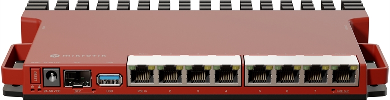 Mikrotik L009UiGS-RM - Router 8 Puertos Gigabit SFP 2 5G PoE Pasivo Montaje en Rack - Vista Frontal