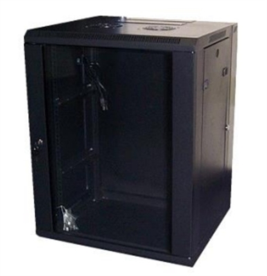 NEW-0934015 Black-15U Tempered Glass Wall Mount Enclosure-Front View