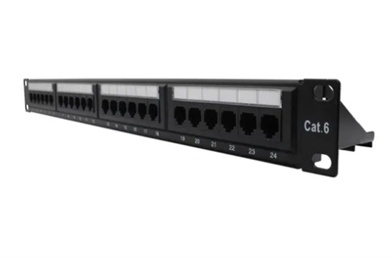 NEW-2666624 Negro-Patch-Panel-Cat6-Cat6A-de-24-Puertos-Vista Diagonal