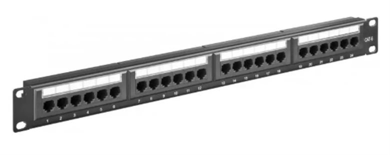 NEW-2666624 Negro-Patch-Panel-Cat6-Cat6A-de-24-Puertos-Vista Frontal