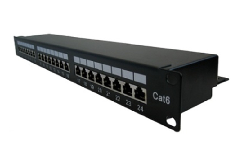 NEW-2666624 Negro-Patch-Panel-Cat6-Cat6A-de-24-Puertos-Vista Lateral