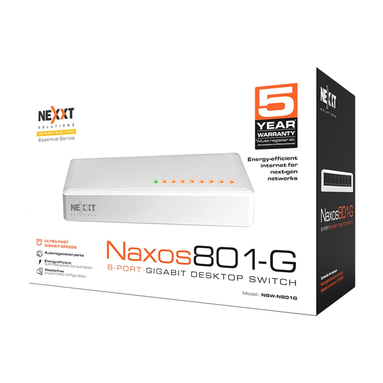 Nexxt Infrastructure Switch NSW N801 Nexxt Naxos801-G 8 Ports 16Gbps box view