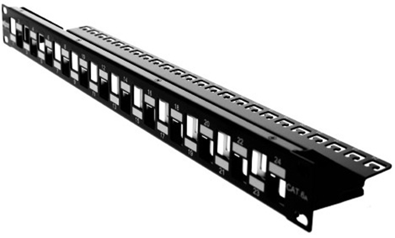 Nexxt Modular Patch Panel Cat6A 24P for SFTP Keys Jack Rack Front View 2