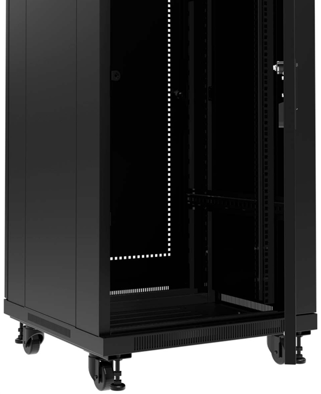 Nexxt Solutions PCRFCSKD25U60BK Wheeled Floor Cabinet with Tempered Glass Door Wheels