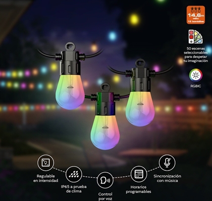 Nexxt Solutions RGBIC Smart LED String Light with Wi-Fi - NHB-O150 - informative view