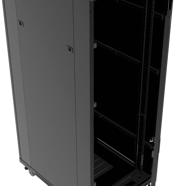 Nexxt Solutions PCRFCSKD37U80BK Wheeled Floor Cabinet with Tempered Glass Door 37U Front View