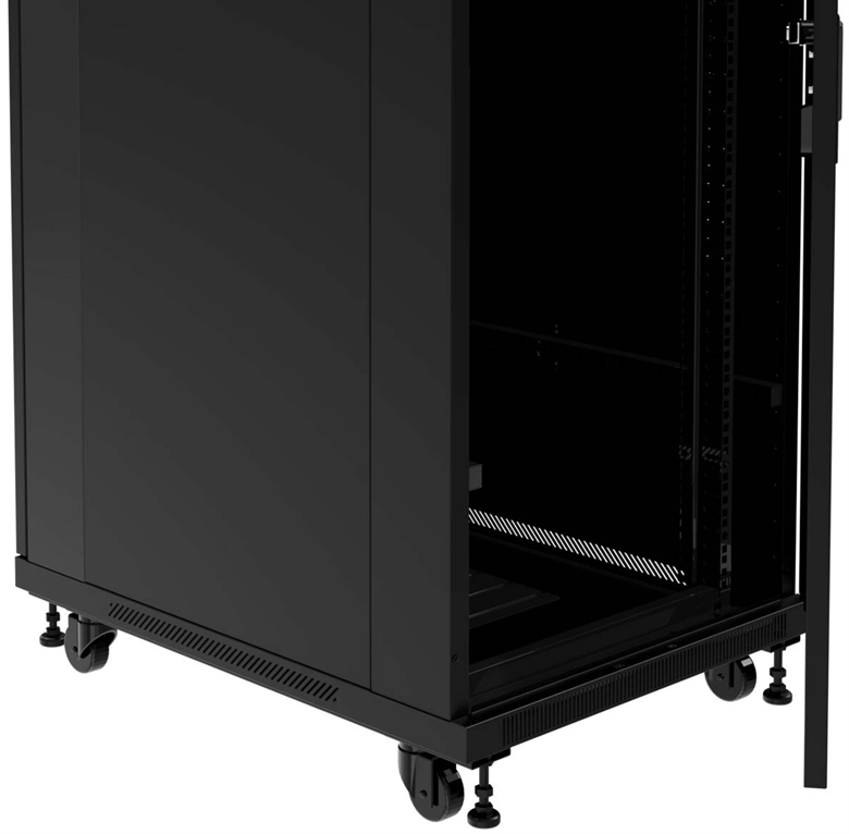 Nexxt Solutions PCRFCSKD37U80BK Wheeled Floor Cabinet with Tempered Glass Door 37U Wheels