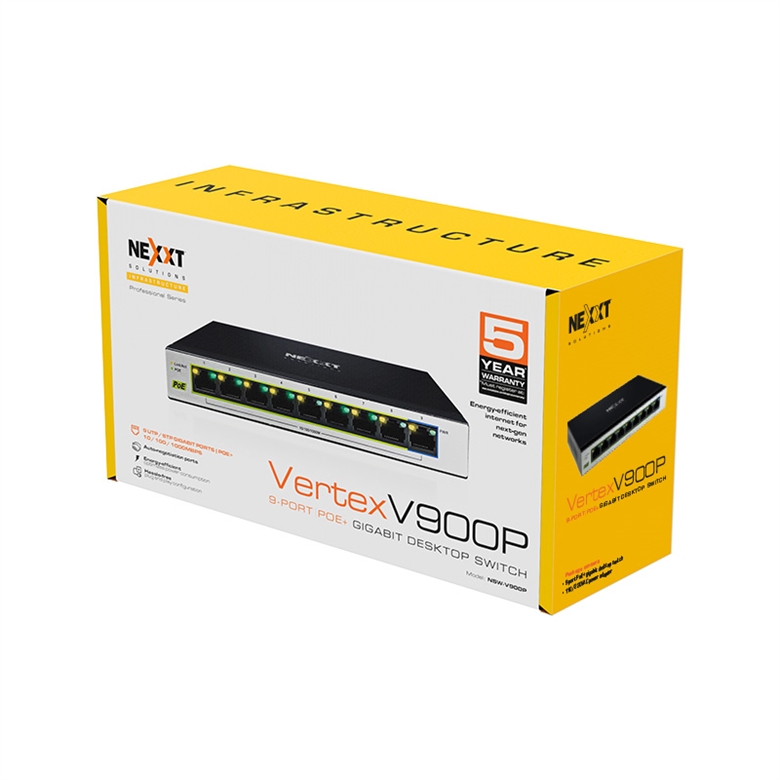 Nexxt switch VertexV900P 9 Ports 18Gbps box view