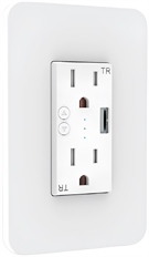 Nexxt Solutions NHE-W100 - Smart Wall Power Outlet, 2 Outlets, 1 USB, 110V/240V, WiFi 2.4GHz, White