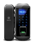 Nordson Electronic  - Smart Glass Door Lock, Optical Fingerprint, Password and RFID Card Access, 1.77" Color Screen, USB Excel Attendance Report, No-Drilling Installation