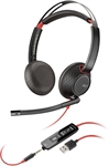 Poly Blackwire 5220 - Headset, Stereo, On-ear headband, Wired, USB, 3.5mm, 20Hz-20kHz, Black