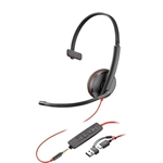 Poly Blackwire 3215 - Monaural Headset, Stereo, On-ear headband, Wired, USB, 3.5mm, 20Hz - 20kHz, Black