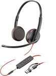 Poly Blackwire 3225 - Headset, Stereo, On-Ear Headband, Wired, USB-A, USB-C, 20Hz - 20kHz, Black