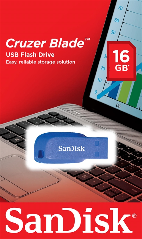 SanDisk Cruzer Blade 16 GB Azul Vista en Caja