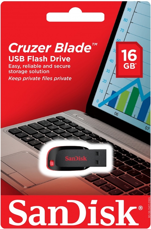 SanDisk Cruzer Blade USB 16GB Flash Drive Black and Red Package