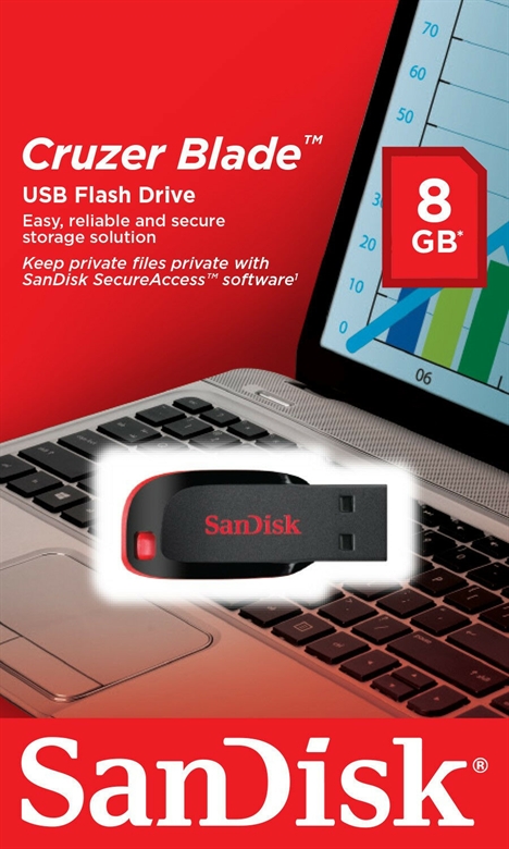 SanDisk Cruzer Blade USB 8GB Flash Drive Black and Red Package