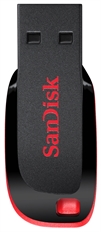 SanDisk Cruzer Blade - USB Flash Drive, 64GB, USB 2.0, Type-A, Black and Red