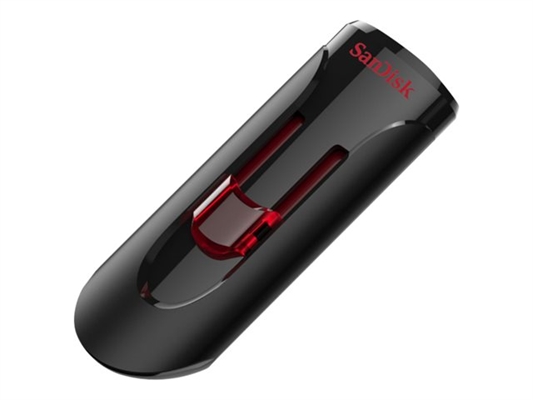SanDisk Cruzer Glide 3.0 128 GB Black-Red Isometric Right Closed View