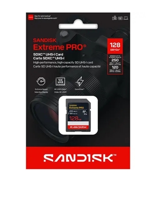Tarjeta SanDisk Extreme PRO SDXC 128GB-Vista caja