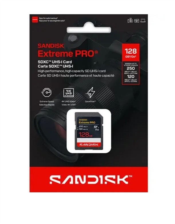Tarjeta SanDisk Extreme PRO SDXC 128GB-Vista caja