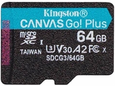 Kingston Canvas Go - Memoria MicroSD, 64GB, Clase 10, A2