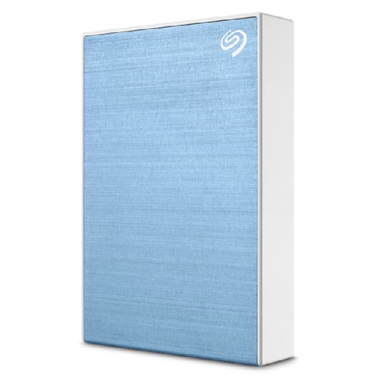Seagate One Touch External HDD Light Blue Standing Up Tilted View