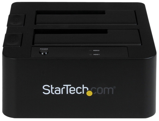 StarTech.com SDOCK2U33EB eSATA Dual Hard Drive Docking Station for 2.5" 3.5" SATA SSD HDD Front View