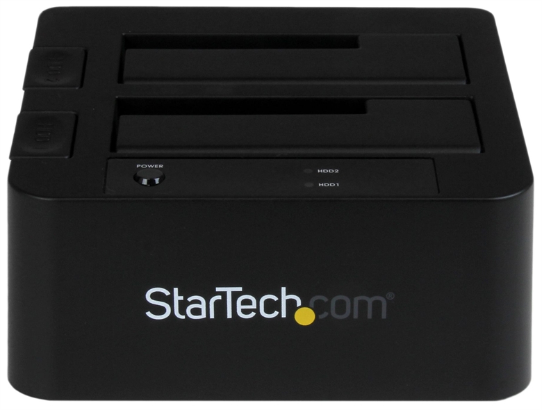 StarTech.com SDOCK2U33EB eSATA Dual Hard Drive Docking Station for 2.5" 3.5" SATA SSD HDD Front View