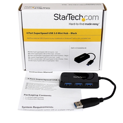 StarTech.com ST4300MINU3B Hub USB 3.0 de 4 Puertos Vista con Empaque