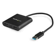 StarTech.Com USB32HD2 - Adaptador de Video, USB 3.0 Macho a 2x HDMI Hembra, Hasta 4K 30Hz y 1x 1080p, 25cm, Negro