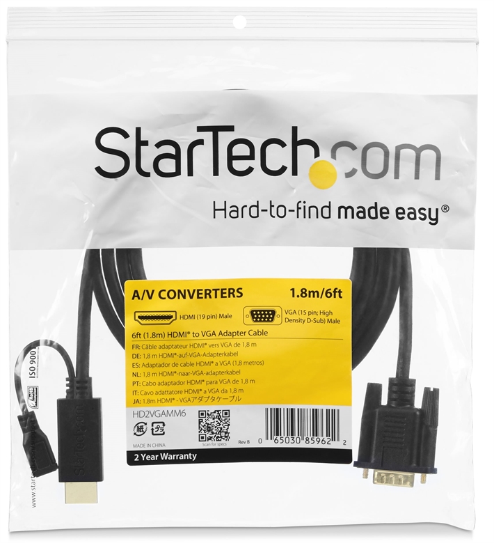 StarTech HD2VGAMM6 Video Adapter HDMI Male to VGA Male Package