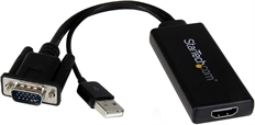 StarTech VGA2HDU - Cable de Video, VGA Macho a HDMI Hembra con Audio USB, Hasta 1920 x 1080, 15cm, Negro