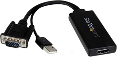 StarTech VGA2HDU - Adaptador de Video, VGA Macho a HDMI Hembra con Audio USB, Hasta 1920 x 1080, 15cm, Negro