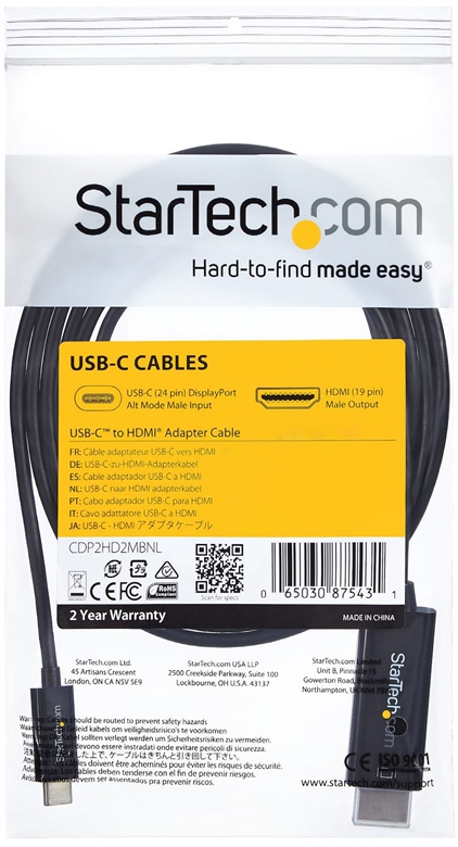 StarTech.Com CDP2HD1MBNL Cable de Video USB-C a HDMI 1m Empaque