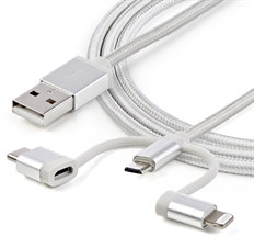 StarTech.com LTCUB2MGR - Cable Cargador USB 3 en 1, USB Tipo-A Macho a Micro USB o USB-C o Lightning, USB 2.0, 2m, Plateado