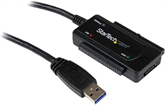 StarTech.com USB3SSATAIDE - Adaptador USB, USB Tipo-A Macho a IDE, LP4, SATA, Alimentación SATA, USB 3.0, Negro