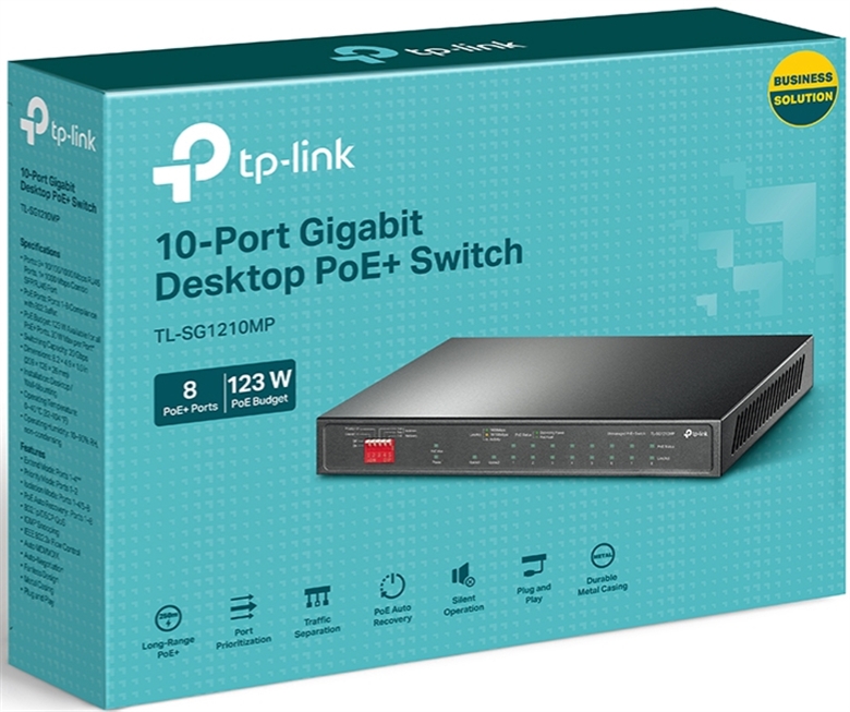 Switch TP Link TL-SG1210MP 10-Puertos Giga con 8 PoE+ box view