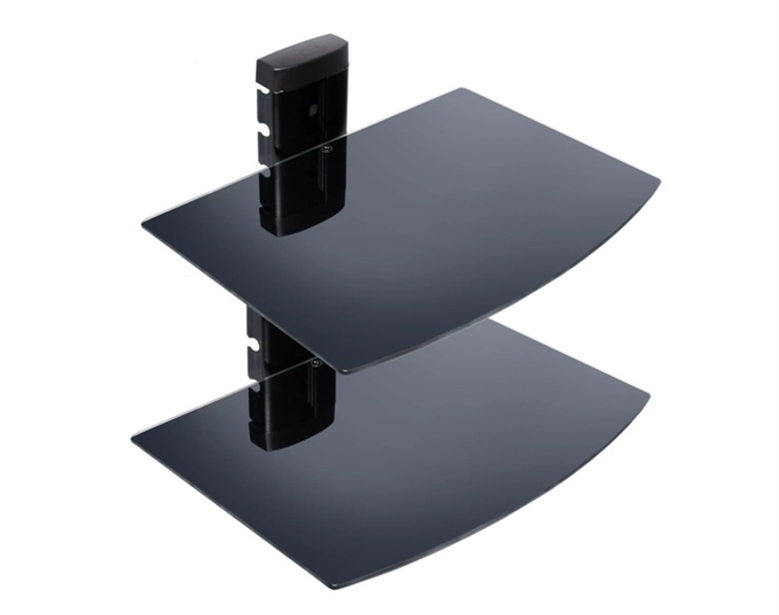 TM8021BK Black-Modular AV Wall Mount Single Glass Shelf Stand-Doble sided-Front View