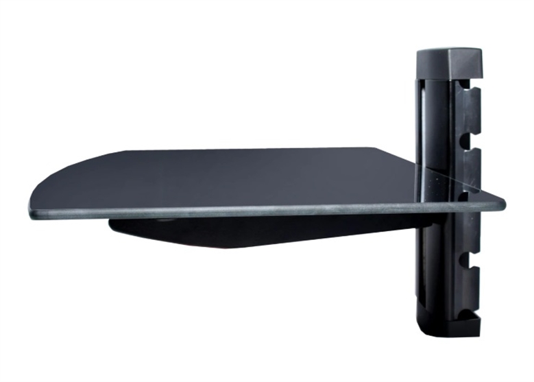 TM8021BK Black-Modular AV Wall Mount Single Glass Shelf Stand-Front View